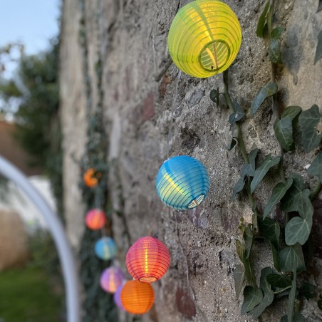 Guirlande LED solaire avec 10 boules Multicolores,  longueur 5m, Blanc chaud, IP44 - Spécial extérieur