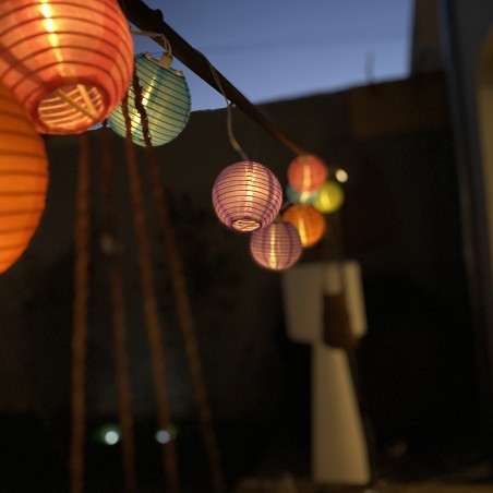 Guirlande LED solaire avec 10 boules Multicolores,  longueur 5m, Blanc chaud, IP44 - Spécial extérieur