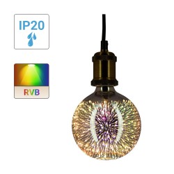 Ampoule LED déco 3D (G125), aspect Fireworks, culot E27, 3,8W cons.