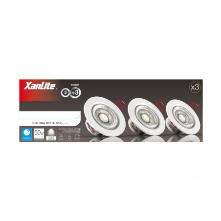 Lot de 3 Spots Encastrable LED Intégrés - Dimmable et Orientable - cons. 5W (eq. 50W) - 345 lumens - Blanc neutre