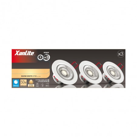 Lot de 3 Spots Encastrable LED Intégrés - Dimmable et Orientable - cons. 5W (eq. 50W) - 345 lumens - Blanc chaud