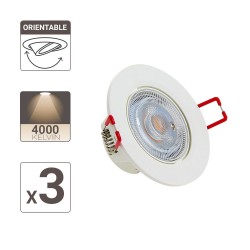 Lot de 3 Spots Encastrable LED Intégrés - Orientable - cons. 4.5W (eq. 50W) - 345 lumens - Blanc neutre