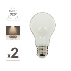 Pack de 2 Ampoules LED (A60), culot E27, conso. 8W (eq. 75W), 1055 lumens, blanc neutre