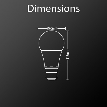 Ampoule LED A60, culot B22, 10W cons. (60W eq.), lumière blanc chaud