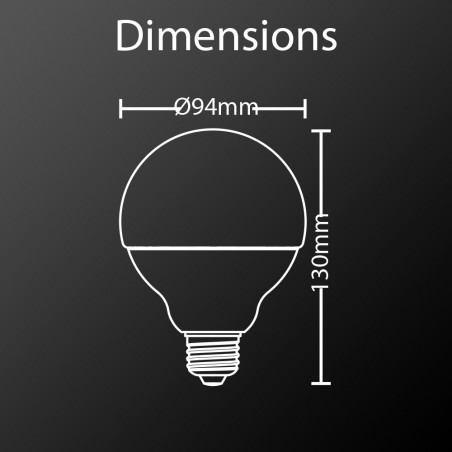 Ampoule LED (G95), culot E27, conso. 9,5W (eq. 60W), 806 lumens, blanc chaud