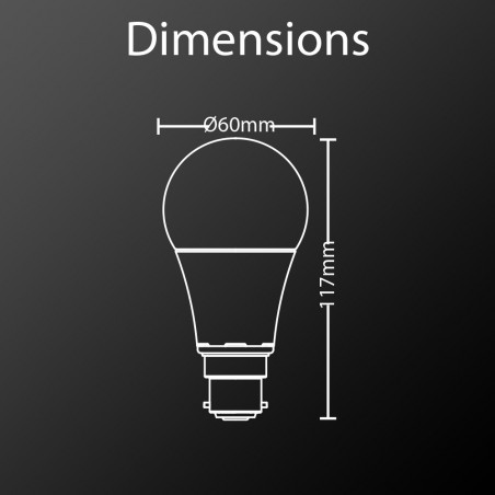 Lot de 2 Ampoules LED A60, culot B22, 10W cons. (60W eq.), lumière blanc chaud