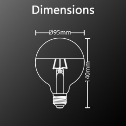 Ampoule LED G95, culot E27, 8W cons. (62W eq.), lumière blanc chaud