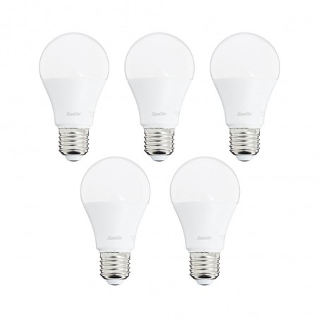 Lot x5 Ampoules LED standard, culot E27, cons. 9W, eq. 60W, blanc chaud