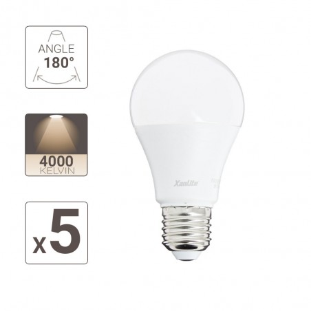 Lot de x5 ampoule LED A60, culot E27, blanc neutre