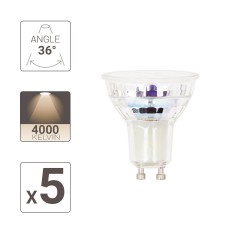 Lot x5 Ampoules LED spot, culot GU10, conso 4,8 W, eq. 50 W, blanc neutre