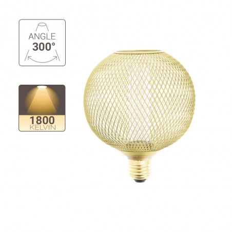 Ampoule Déco Cage Boule Doré, culot E27, Hologramme, Blanc chaud