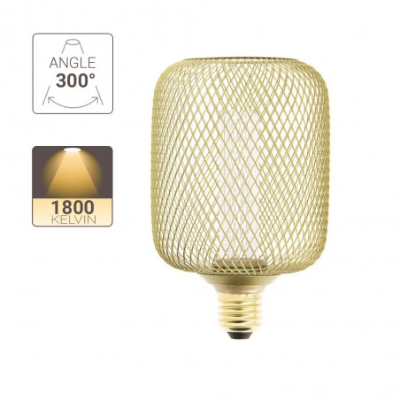 Ampoule Déco Cage Cylindre Doré, culot E27, Hologramme, Blanc chaud