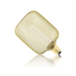 Ampoule Déco Cage Cylindre Doré, culot E27, Hologramme, Blanc chaud