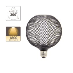 Ampoule Déco Cage Boule Noir, culot E27, Hologramme, Blanc chaud