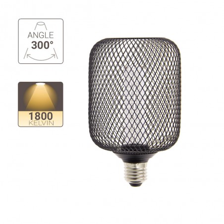 Ampoule Déco Cage Noire Cylindre, culot E27, Hologramme, Blanc chaud