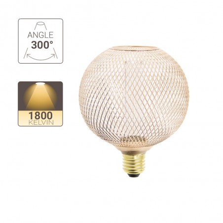 Ampoule Déco Cage Boule Cuivre, culot E27, Hologramme, Blanc chaud